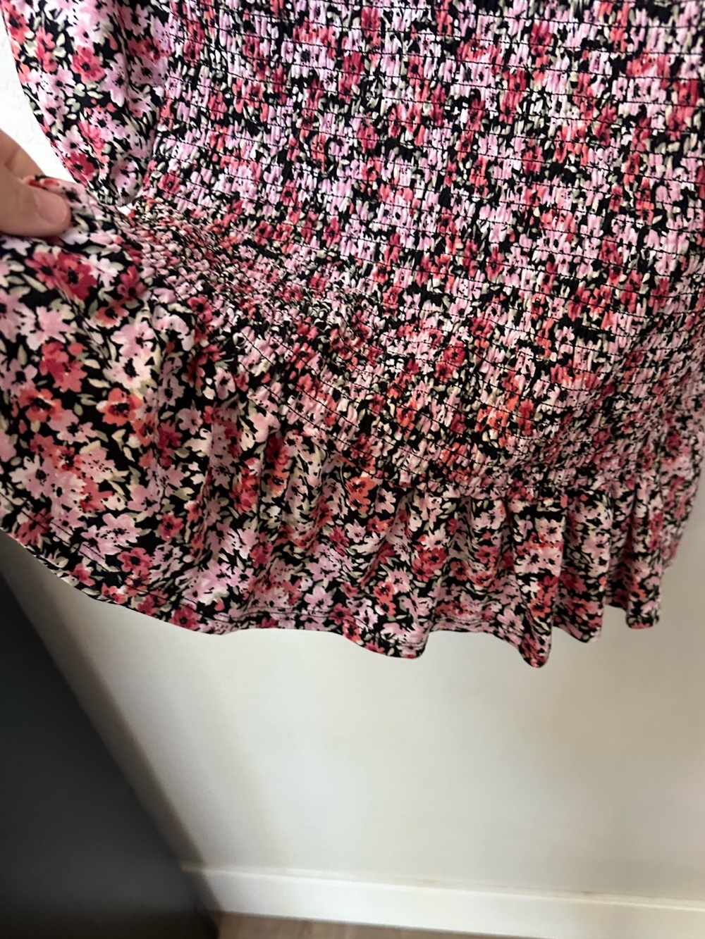 Almost Famous Pink & Black Floral Smocked Long Sleeve Mini Dress - Picture 4 of 9